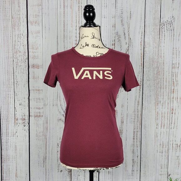 Vans Maroon Small Basic Classic Skater Punk Graphic Short Sleeve Tee Shirt - Picture 1 of 5